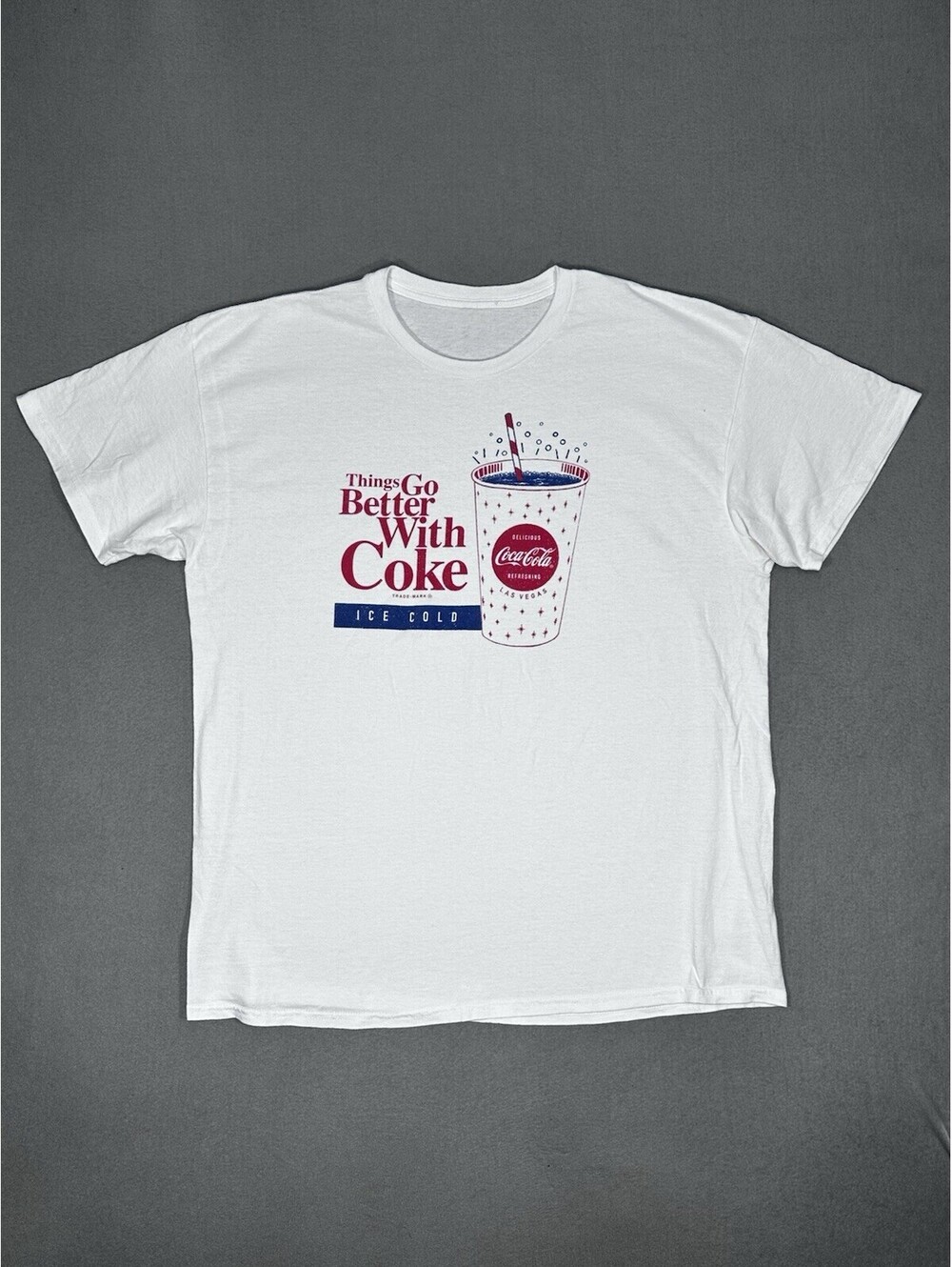 Coca Cola T Shirt Mens XL White Graphic Things Go Better With Coke Las Vegas